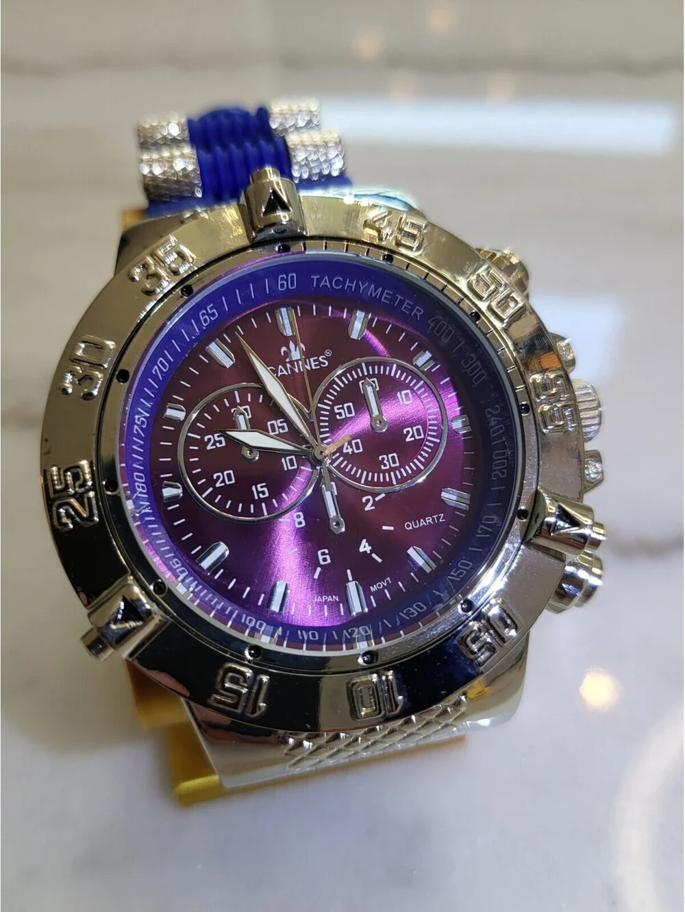 Men's Quartz Watch Working New Battery Cannes 42mm Royal Plum & Blue Working